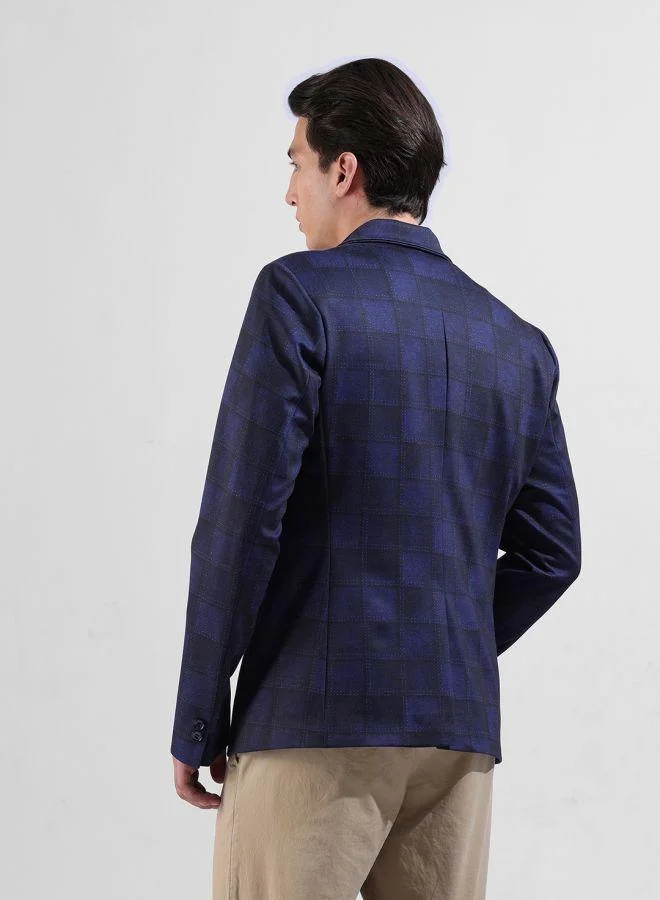 The Indian Garage Co Men Comfort Fit Checked Notch Collar Full Sleeves Blazer